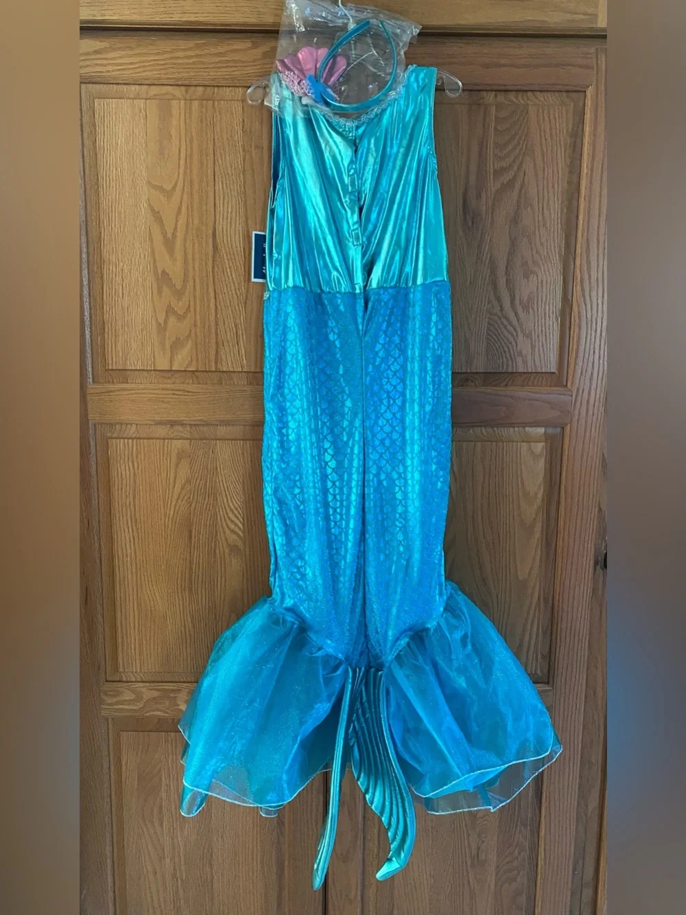 Mermaid Halloween Costume Dress - Blue w/ Pink Accents Size S (7/8) w/ Headband